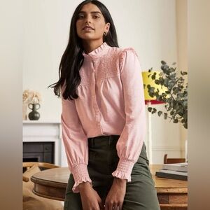 Boden smocked yoke jersey top pink size 12 new with tags. t0878